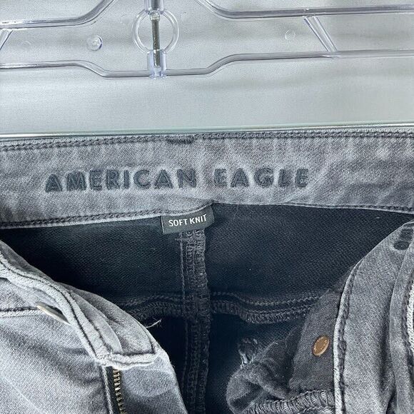 American Eagle Soft Grey Denim Hi-Rise Jegging 2 Stretch Distressed Grunge Goth - Picture 8 of 9